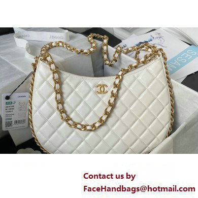 Chanel Shiny Crumpled Lambskin & Gold-Tone Metal Large Hobo Bag AS4368 White 2023
